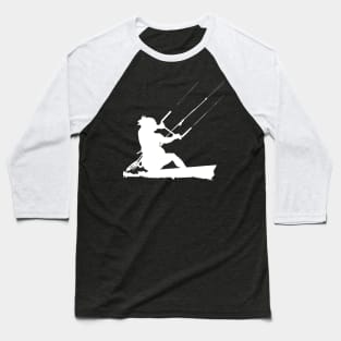 Kitesurfer Action Water Sports Artistic White Silhouette Baseball T-Shirt